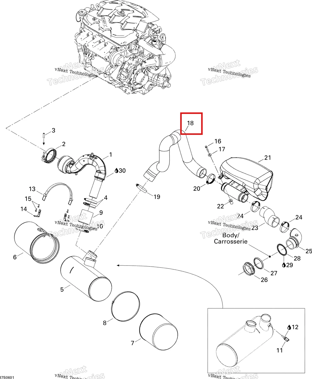 Деталь 274000987 на схеме узла 2006 Sea-Doo RXP Exhaust System