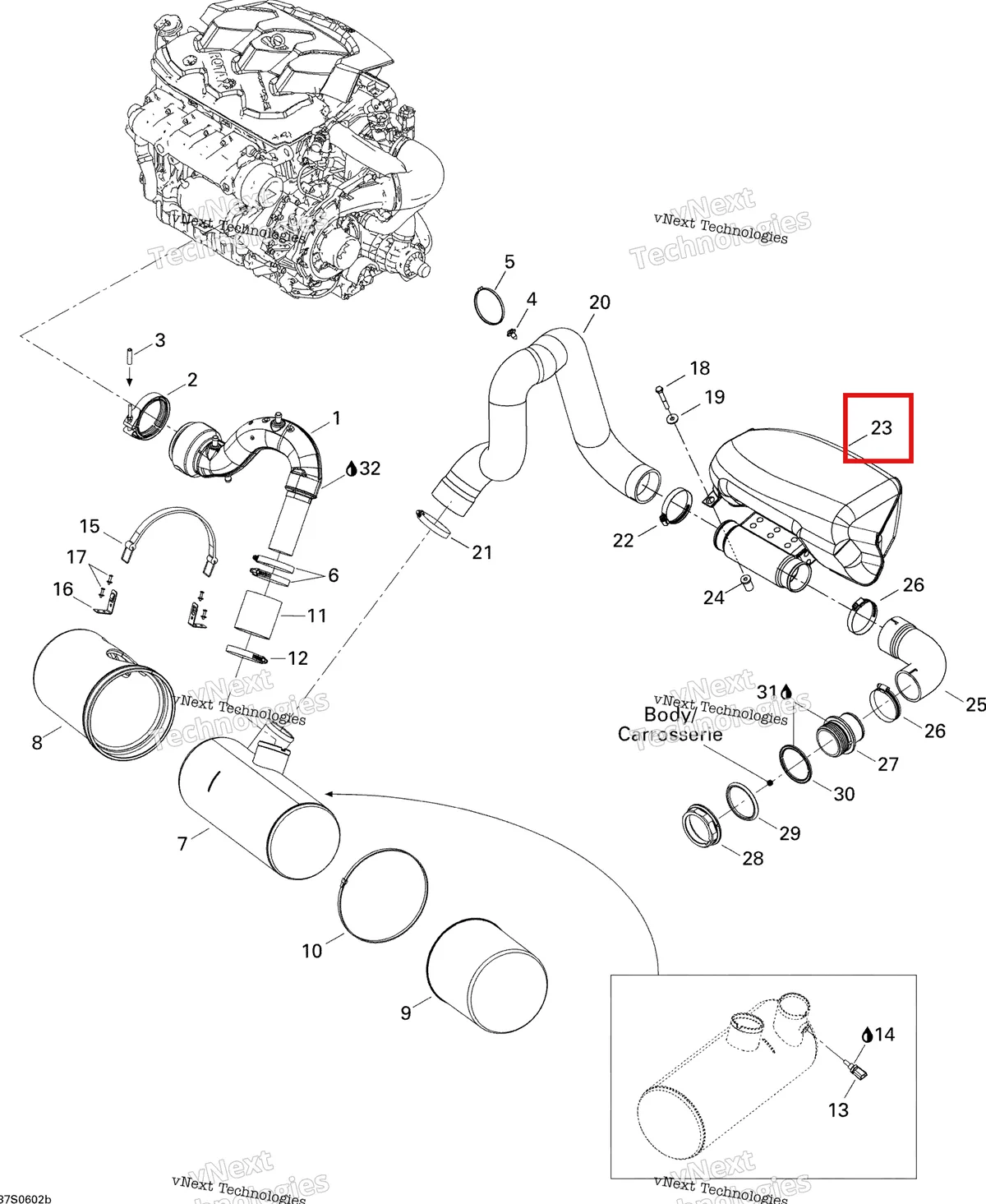 Деталь 274001045 на схеме узла 2006 Sea-Doo GTI Rental Exhaust System Gti Rental