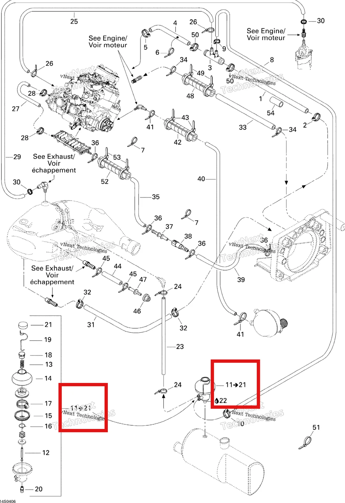 Деталь 274001067 на схеме узла 2004 Sea-Doo XP DI Cooling System