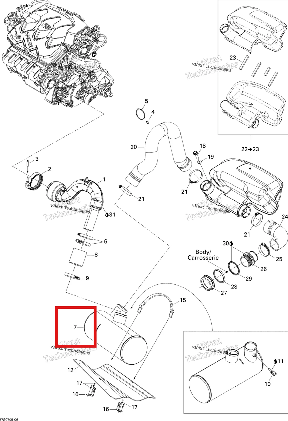 Схема применяемости: Глушитель выпуск Sea-Doo 274001095