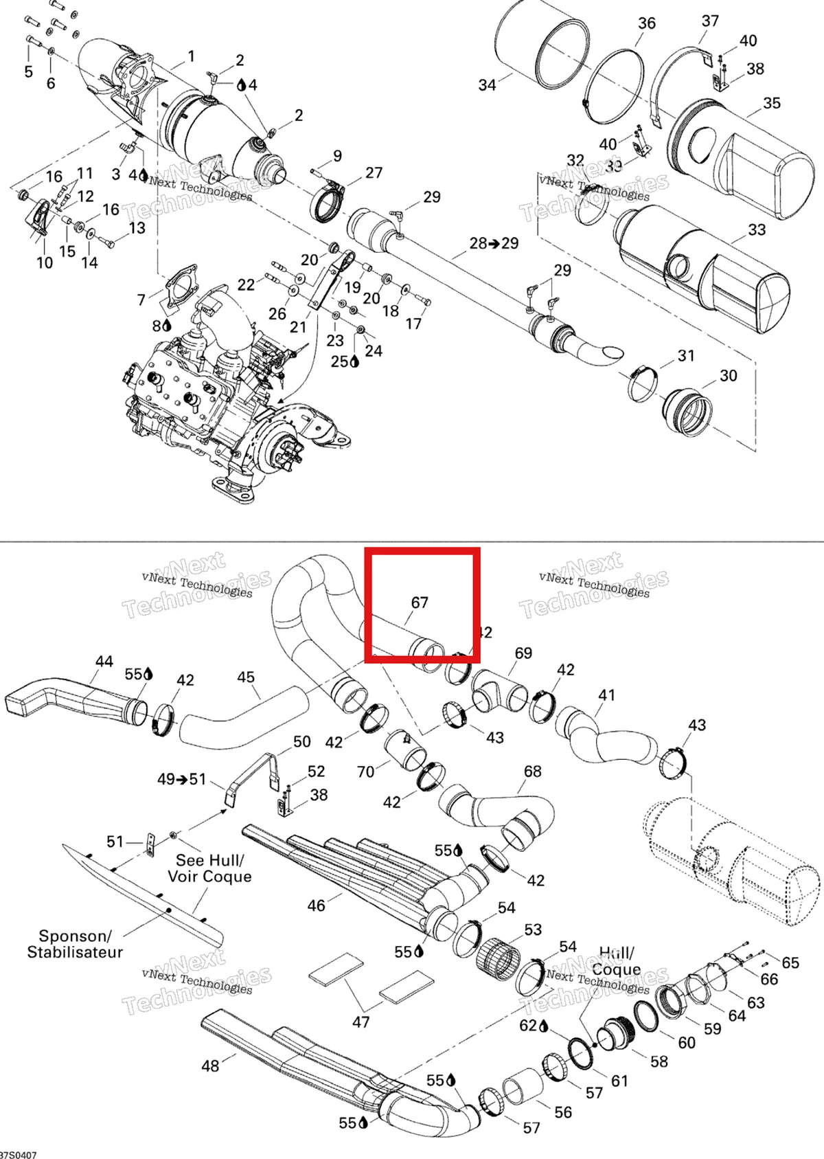 Деталь 274001114 на схеме узла 2004 Sea-Doo 3D RFI Exhaust System