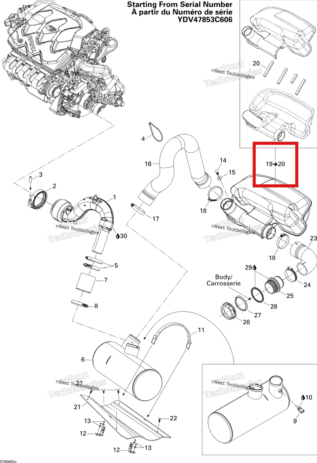 Схема применяемости: Правый резонатор Sea-Doo 274001127