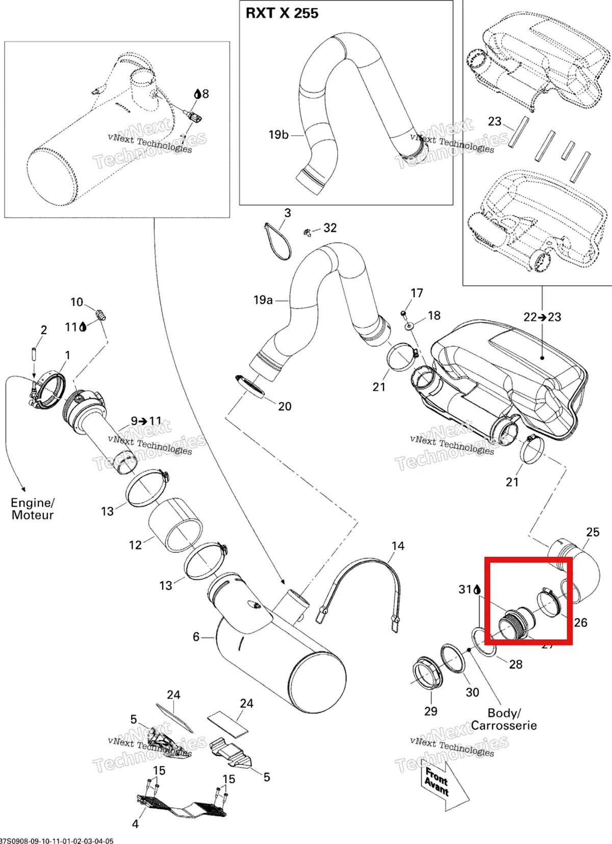 Деталь 274001296 на схеме узла 2009 Sea-Doo GTI 130 Rental Exhaust System
