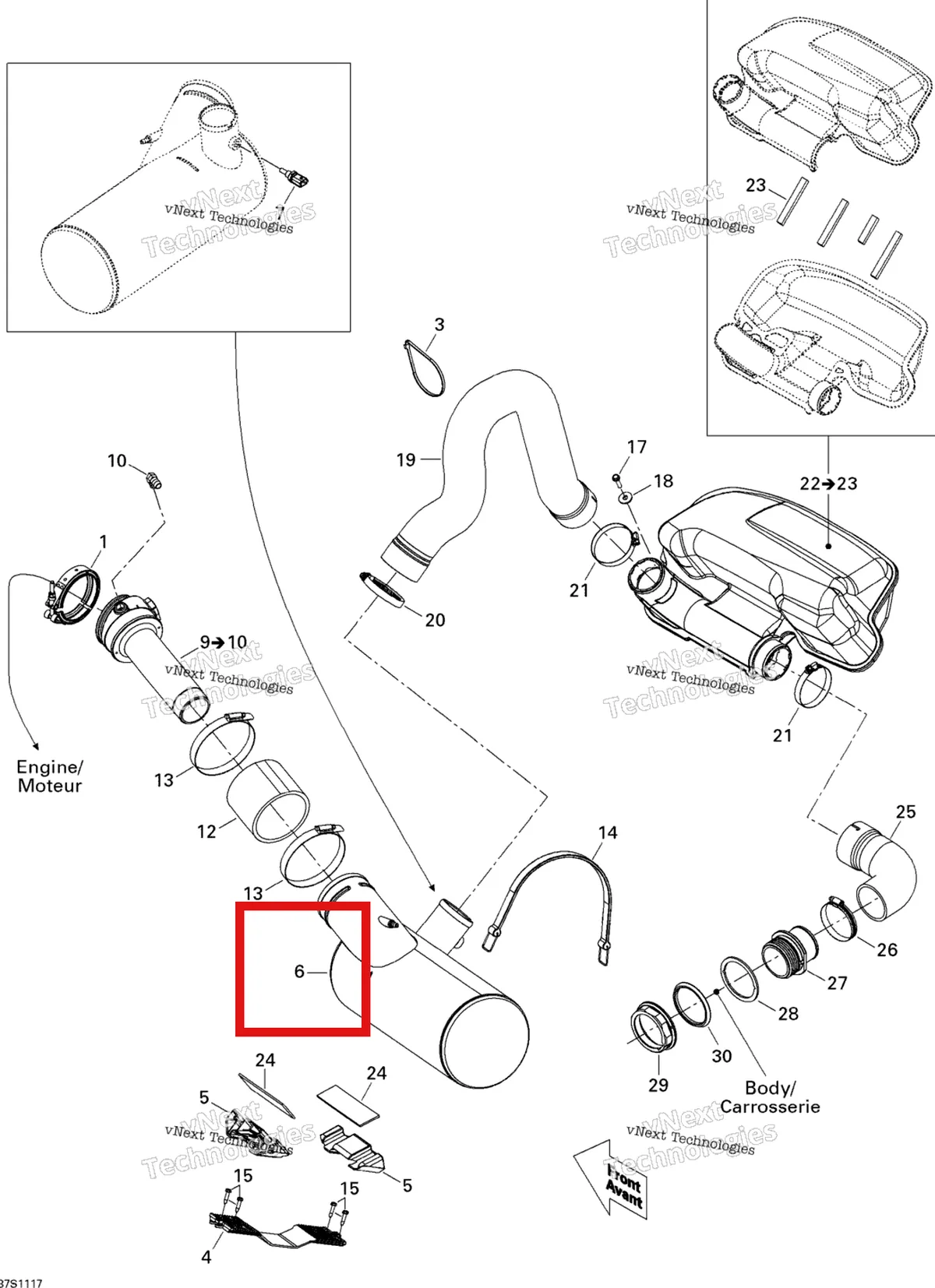 Деталь 274001350 на схеме узла 2011 Sea-Doo GTS Pro 130 Exhaust System