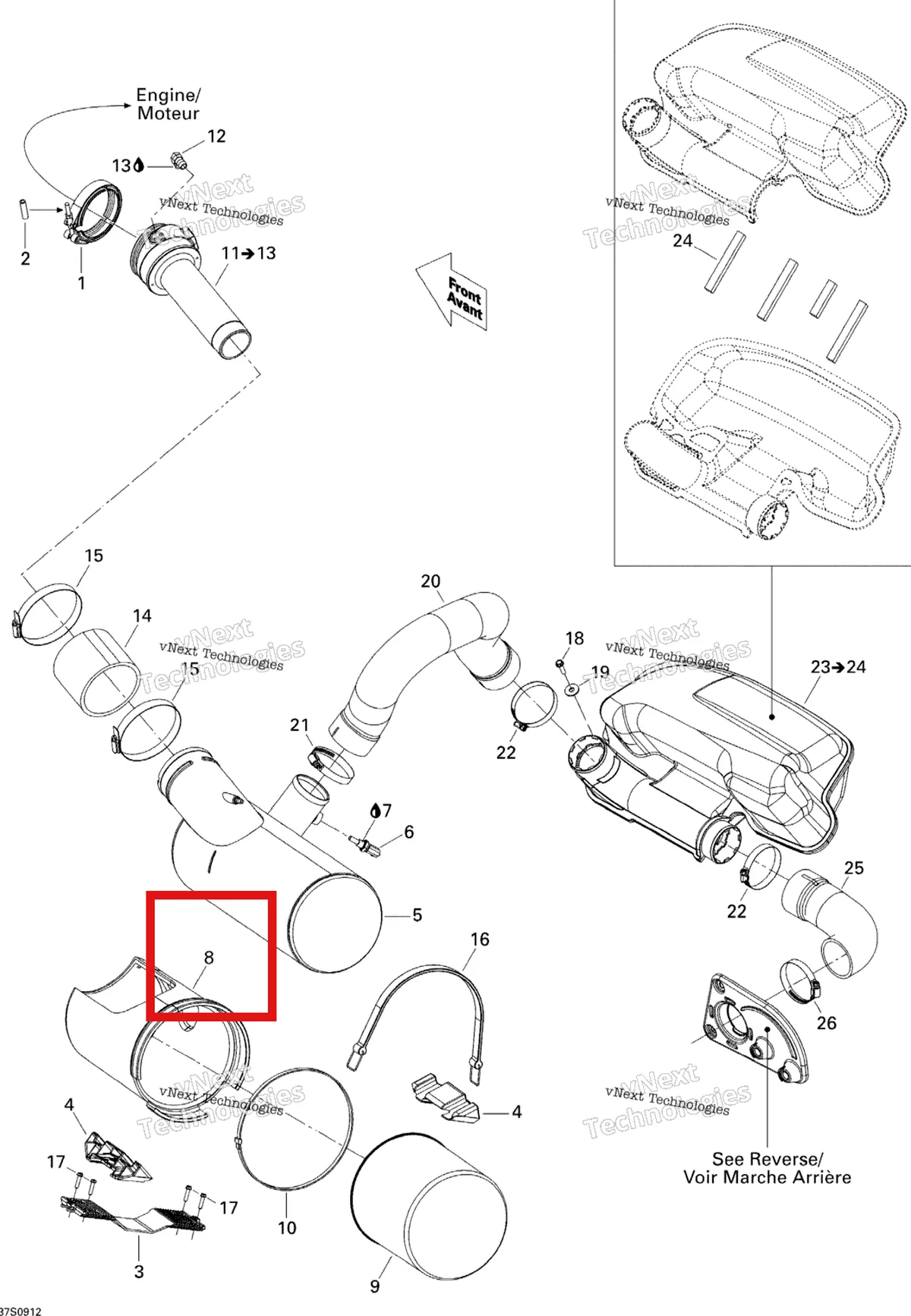 Деталь 274001383 на схеме узла 2009 Sea-Doo GTX LIMITED iS 255 Exhaust System