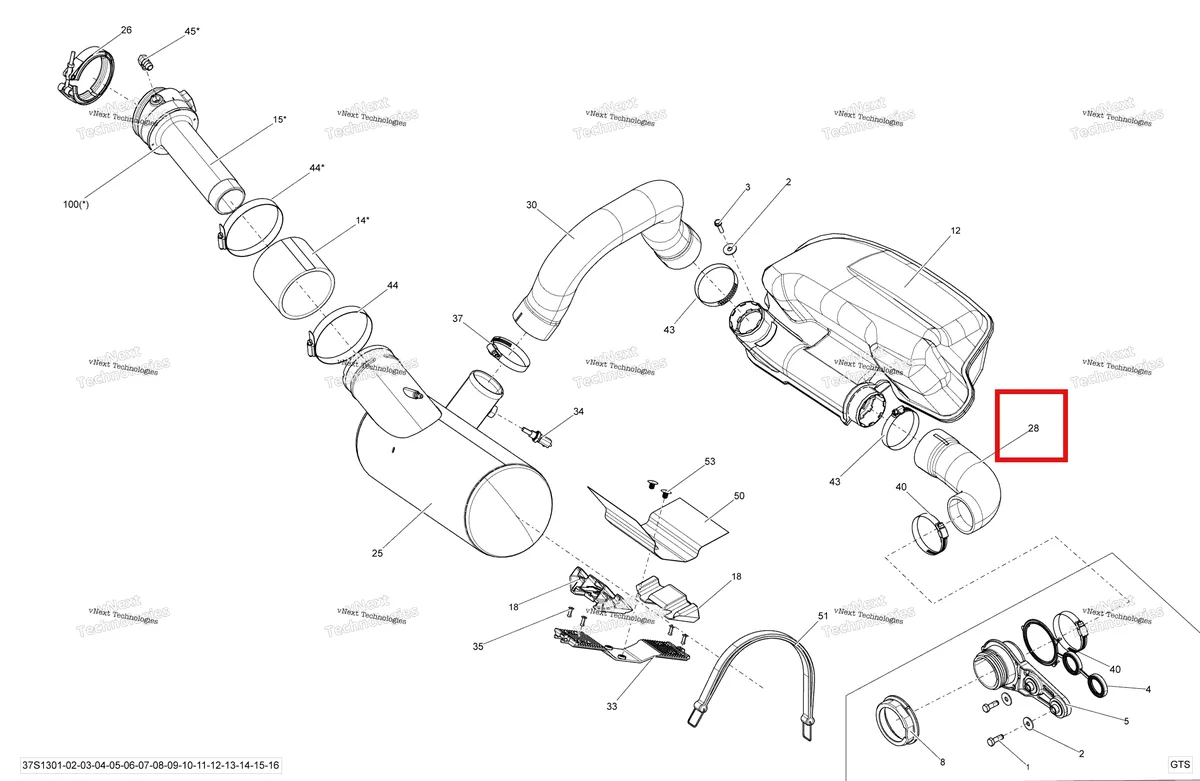 Деталь 274001423 на схеме узла 2013 Sea-Doo RXT-X 260 & RS Exhaust System