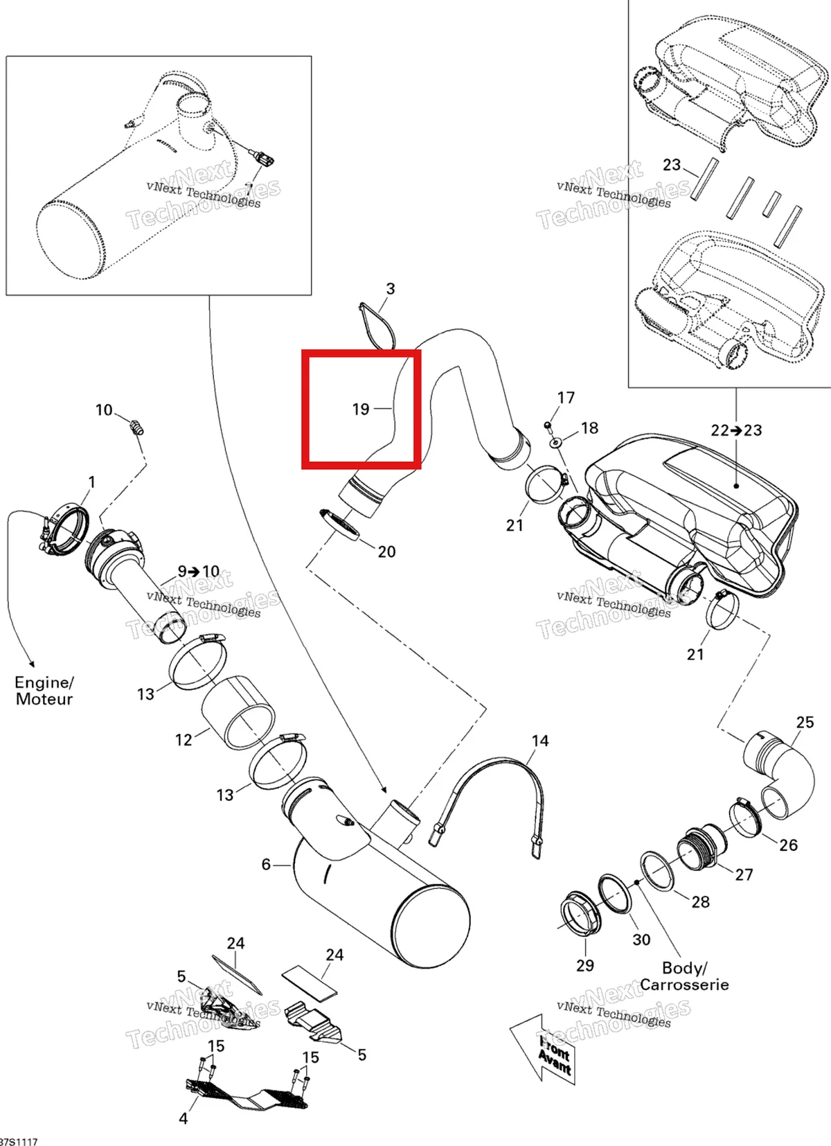 Деталь 274001424 на схеме узла 2011 Sea-Doo GTS Pro 130 Exhaust System