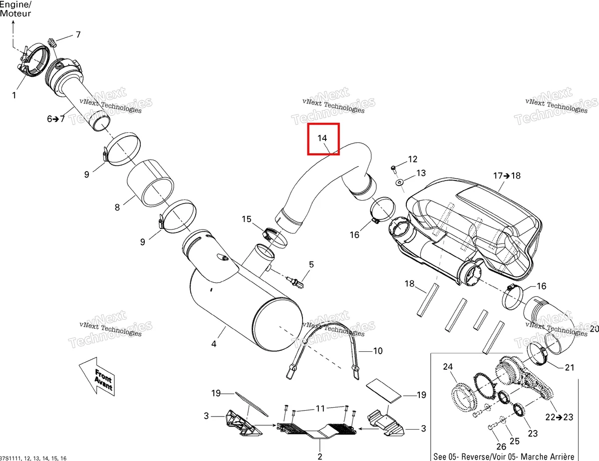 Деталь 274001446 (Formed выпуск шланг Sea-Doo GTX 215 (2012) (274001446)) на схеме узла Exhaust System