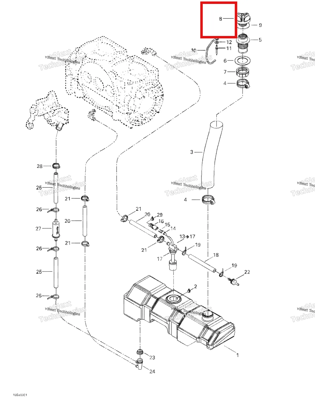 Деталь 275000186 на схеме узла 2003 Sea-Doo GTI Oil Injection System