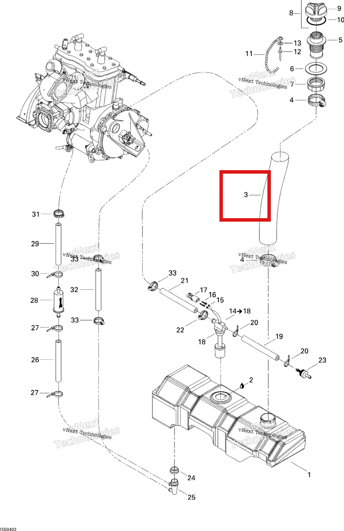 Деталь 275000188 на схеме узла 2004 Sea-Doo GTI LE RFI Oil System