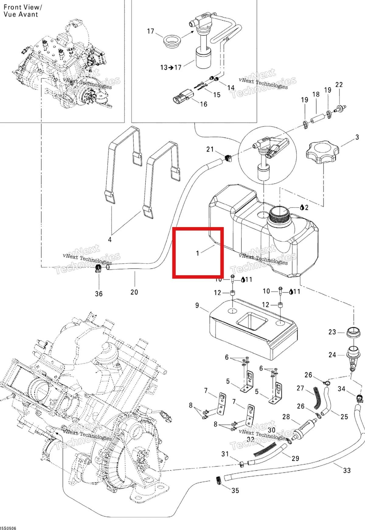 Деталь 275000210 на схеме узла 2005 Sea-Doo 3D RFI Oil Injection System