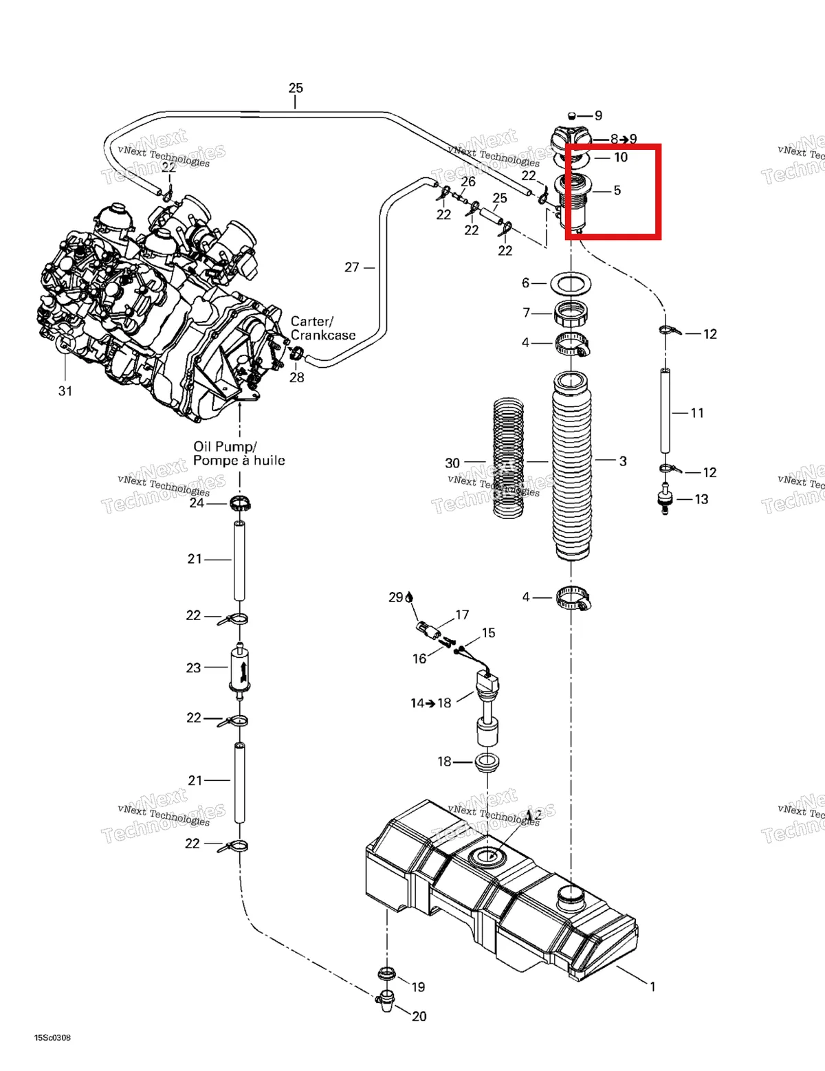 Деталь 275000234 на схеме узла 2003 Sea-Doo RX DI, 6122/6123 Oil Injection System