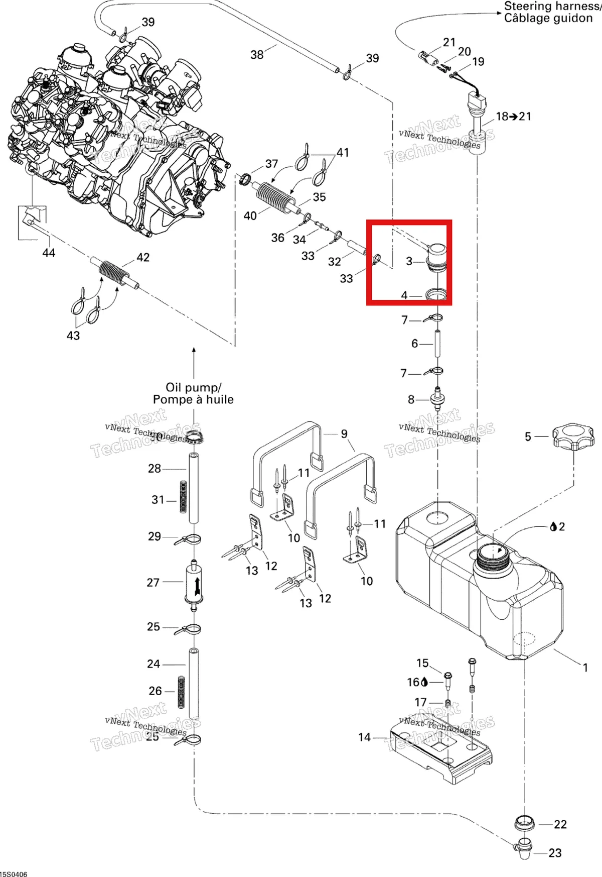 Деталь 275000252 на схеме узла 2004 Sea-Doo XP DI Oil Injection System