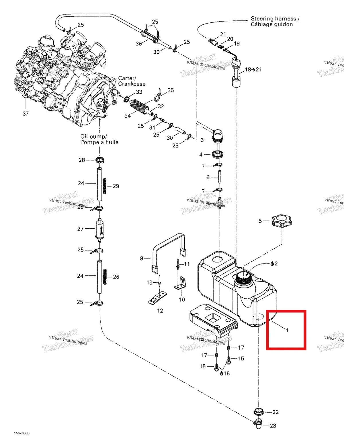 Деталь 275000255 на схеме узла 2003 Sea-Doo XP DI, 6130/6131 Oil Injection System