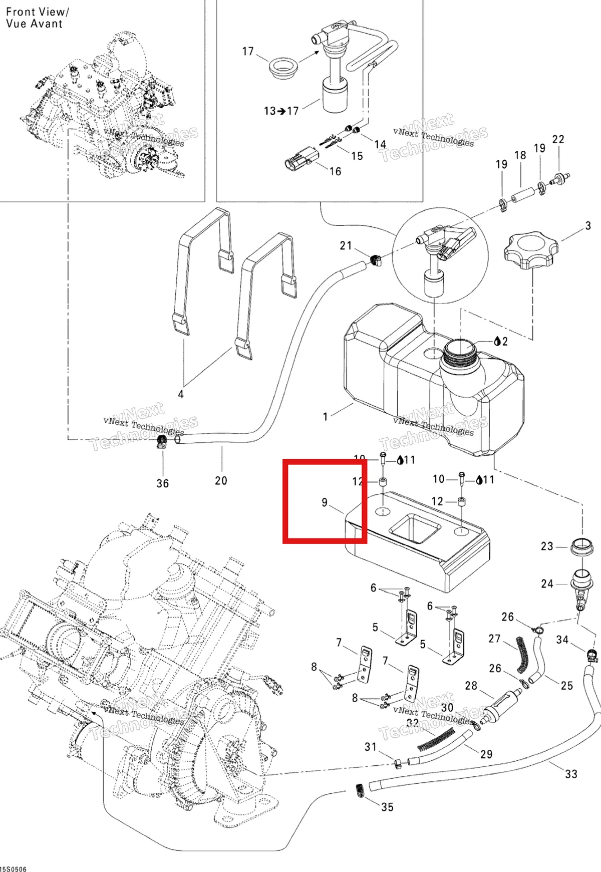 Деталь 275000258 на схеме узла 2005 Sea-Doo 3D RFI Oil Injection System