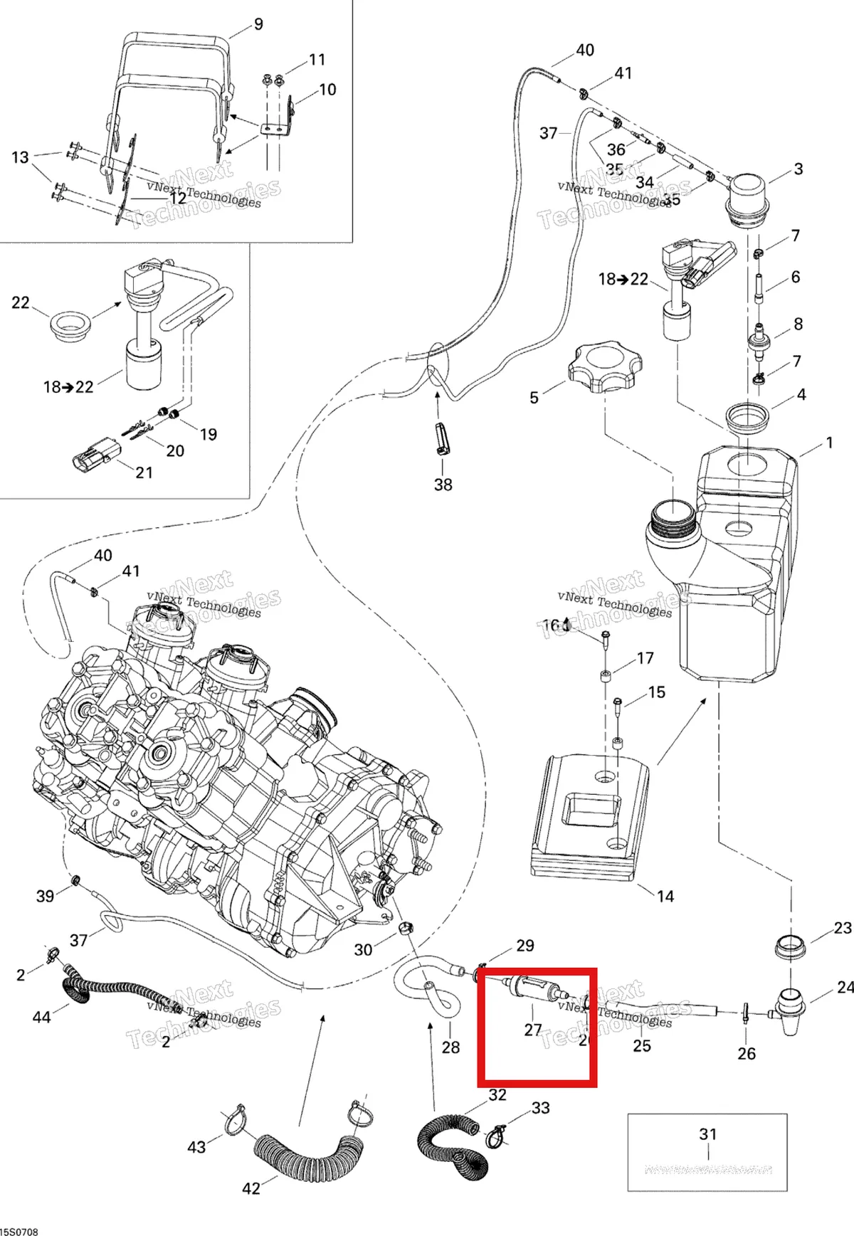 Деталь 275000262 на схеме узла 2007 Sea-Doo 3D 947 DI Oil Injection System