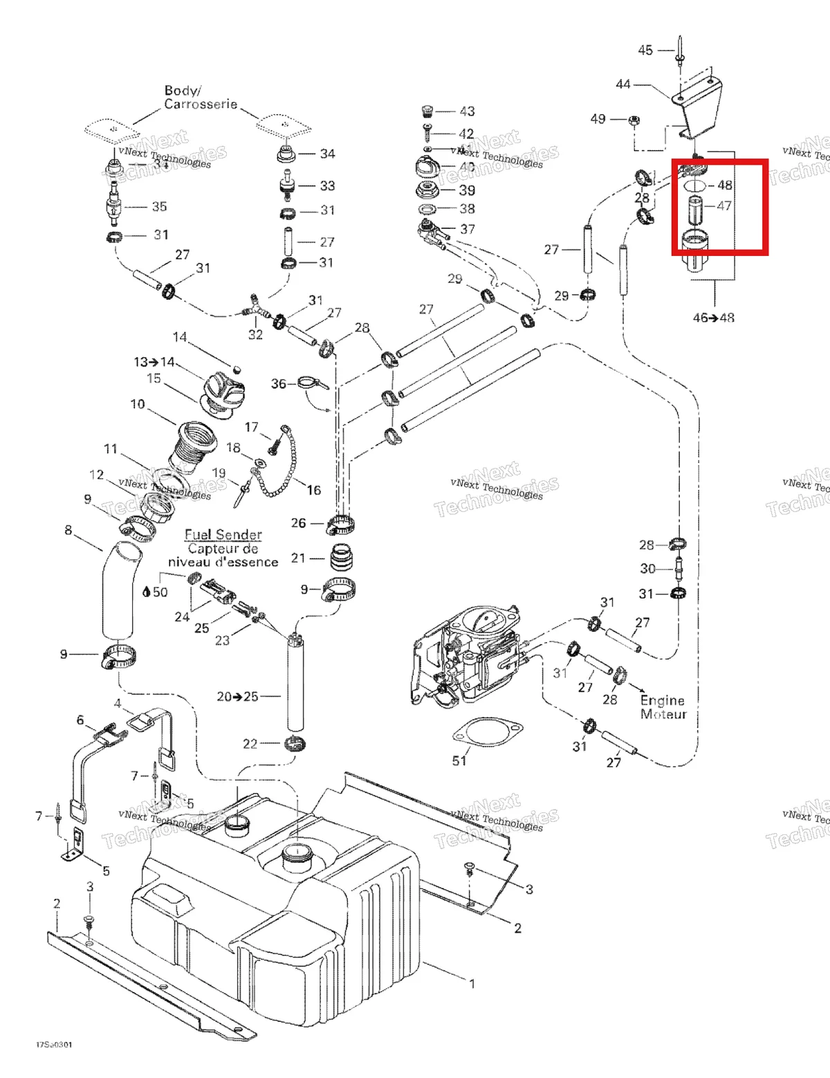 Деталь 275500089 на схеме узла 2003 Sea-Doo GTI Fuel System