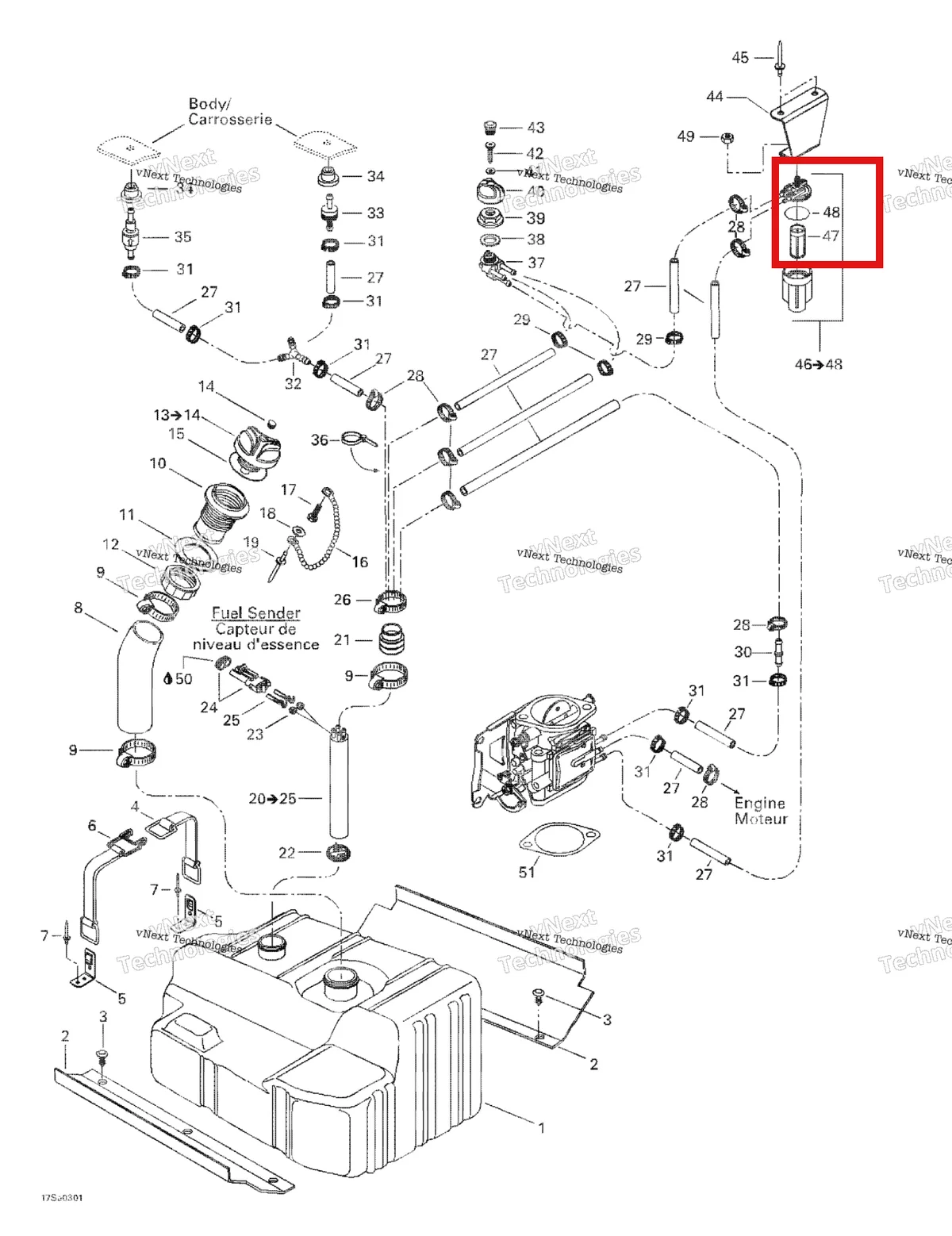 Деталь 275500090 на схеме узла 2003 Sea-Doo GTI Fuel System