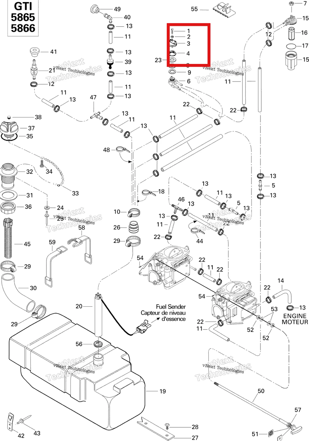 Деталь 275500134 на схеме узла 1996 Sea-Doo GTI, 5865 Fuel System 717