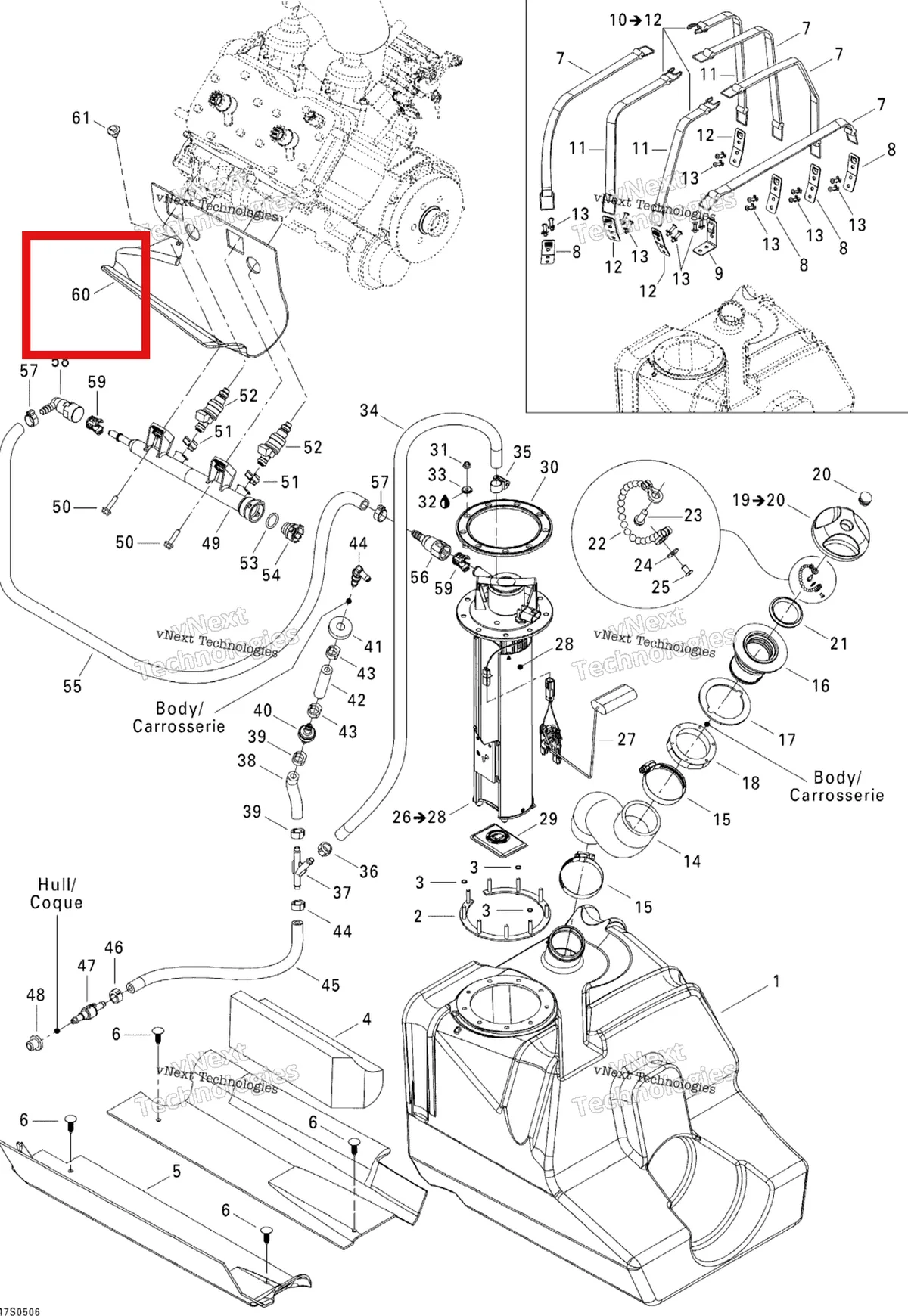Схема применяемости: Рейлинг защита Sea-Doo 275500441