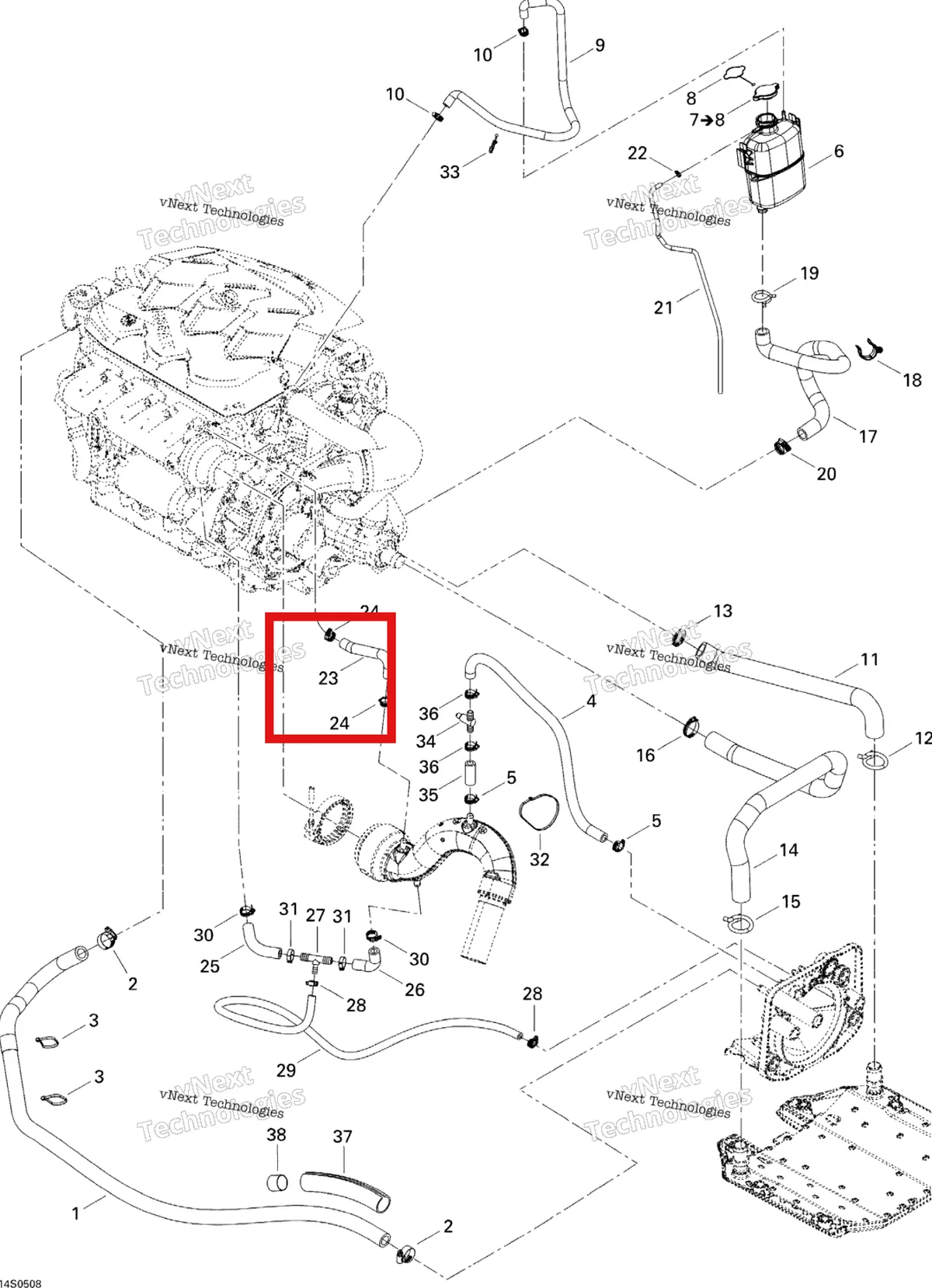Схема применяемости: Верхний FORMED шланг Sea-Doo 276000103