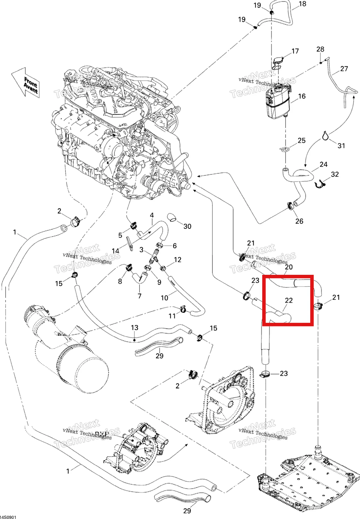 Деталь 276000145 на схеме узла 2009 Sea-Doo GTX 155 Cooling System