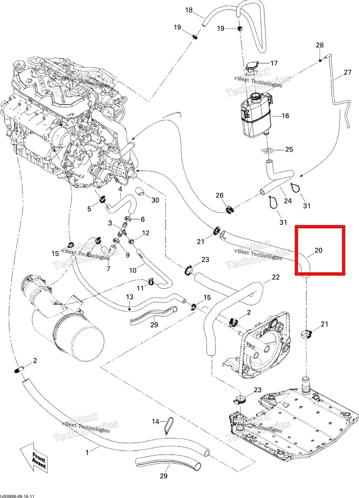 Деталь 276000153 на схеме узла 2009 Sea-Doo Wake 155 Cooling System