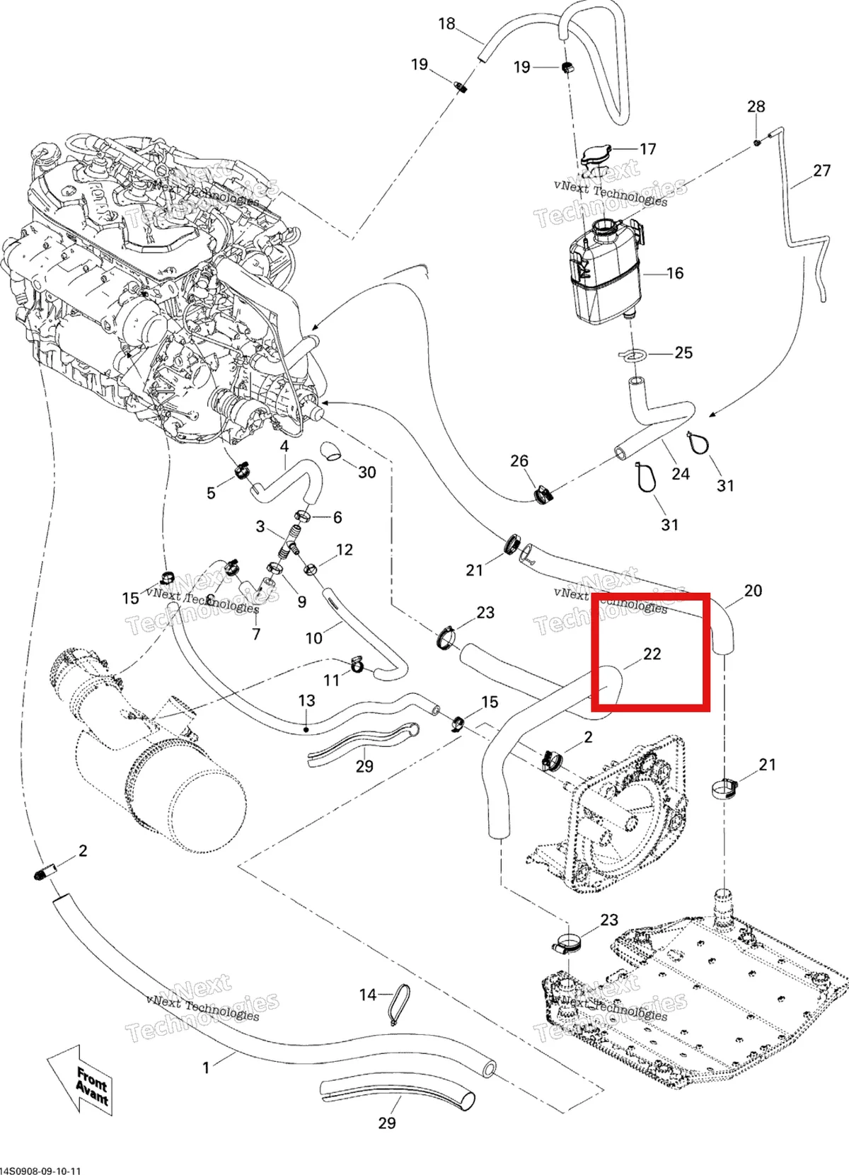 Деталь 276000154 на схеме узла 2009 Sea-Doo Wake 155 Cooling System