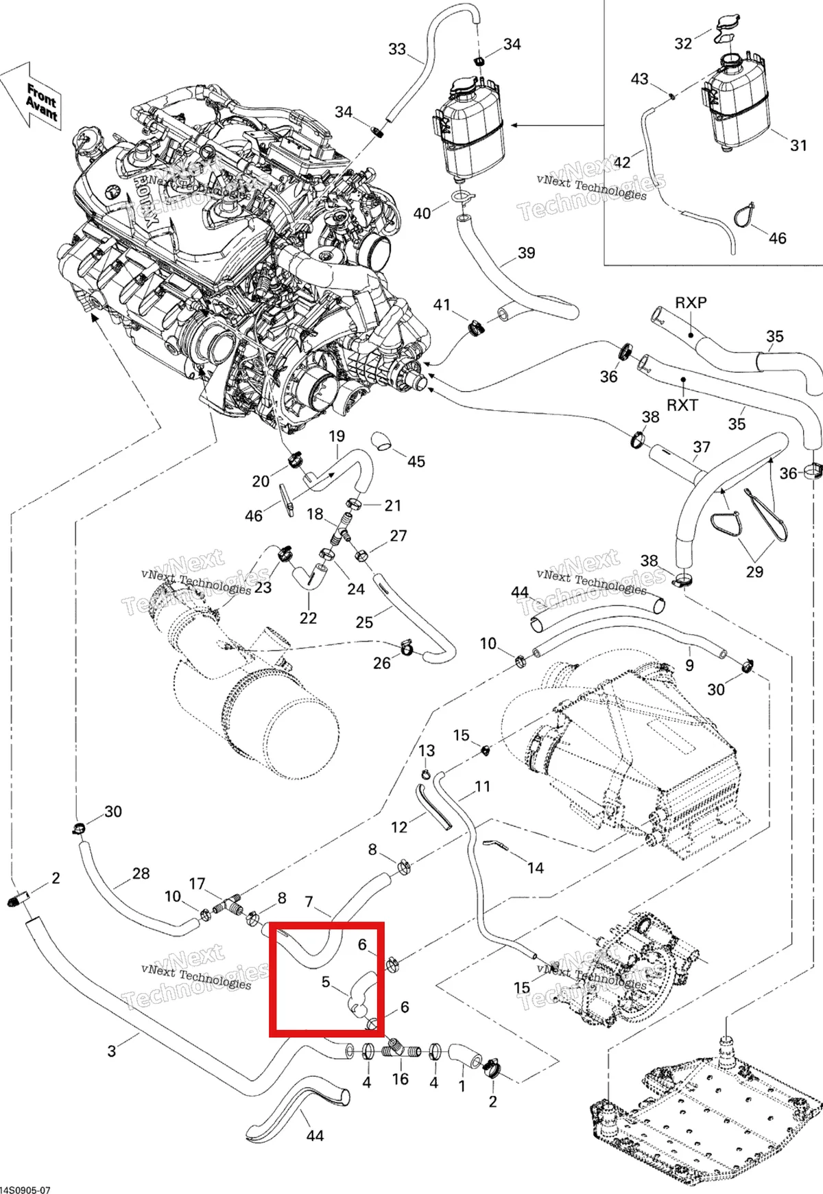 Деталь 276000181 на схеме узла 2009 Sea-Doo RXT-X 255 and 255 RS Cooling System