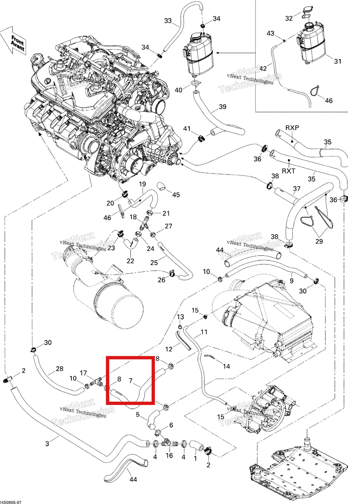 Деталь 276000183 на схеме узла 2009 Sea-Doo RXT-X 255 and 255 RS Cooling System