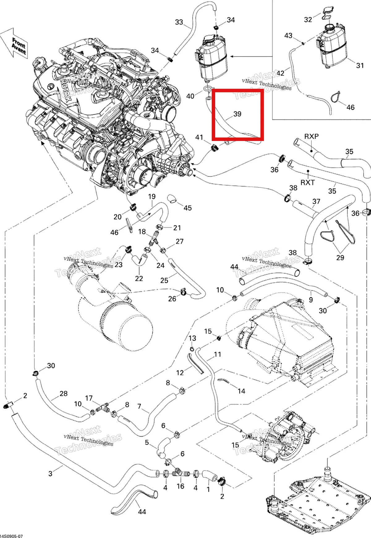 Деталь 276000184 на схеме узла 2009 Sea-Doo RXT-X 255 and 255 RS Cooling System
