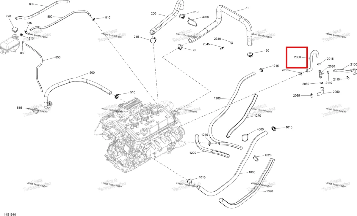 Деталь 276000244 (Formed шланг Sea-Doo RXP (2016) (276000244)) на схеме узла 2019 Sea-Doo GTX 155 Cooling System