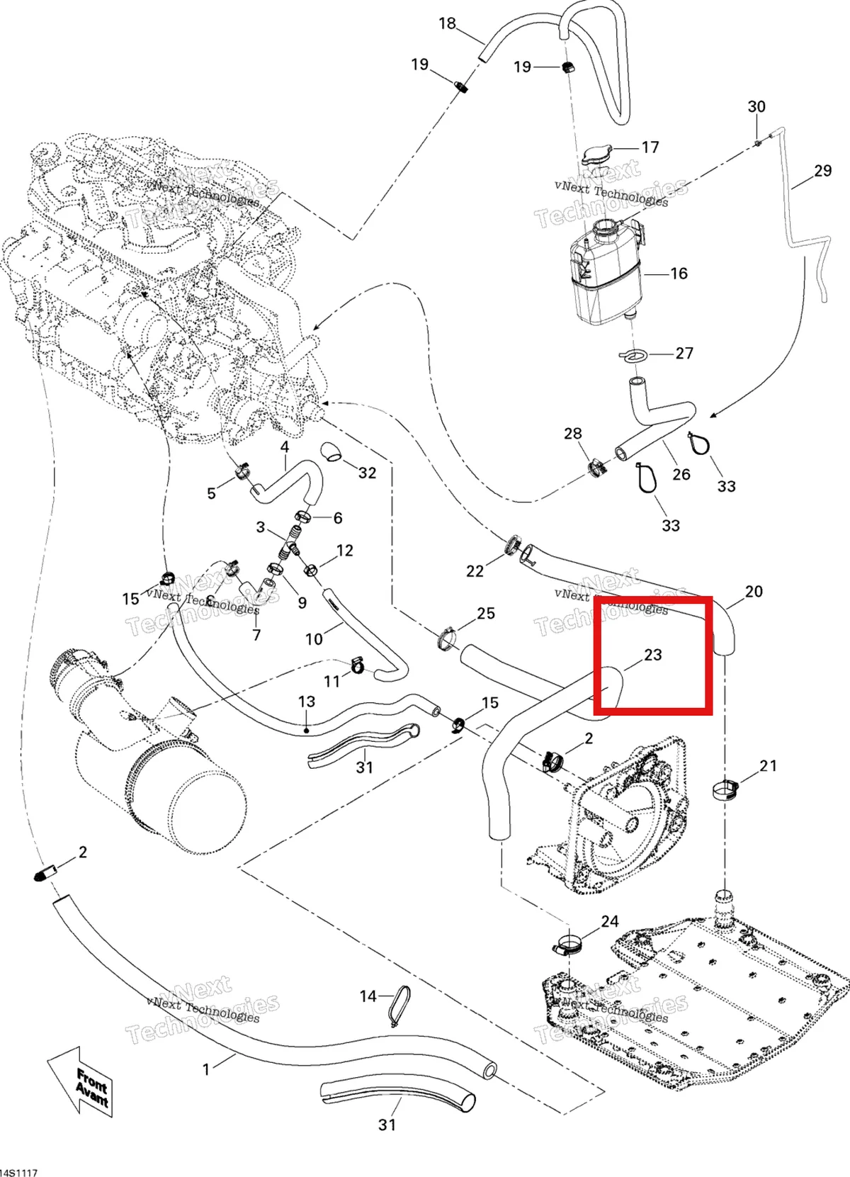 Деталь 276000250 на схеме узла 2011 Sea-Doo GTS Pro 130 Cooling System