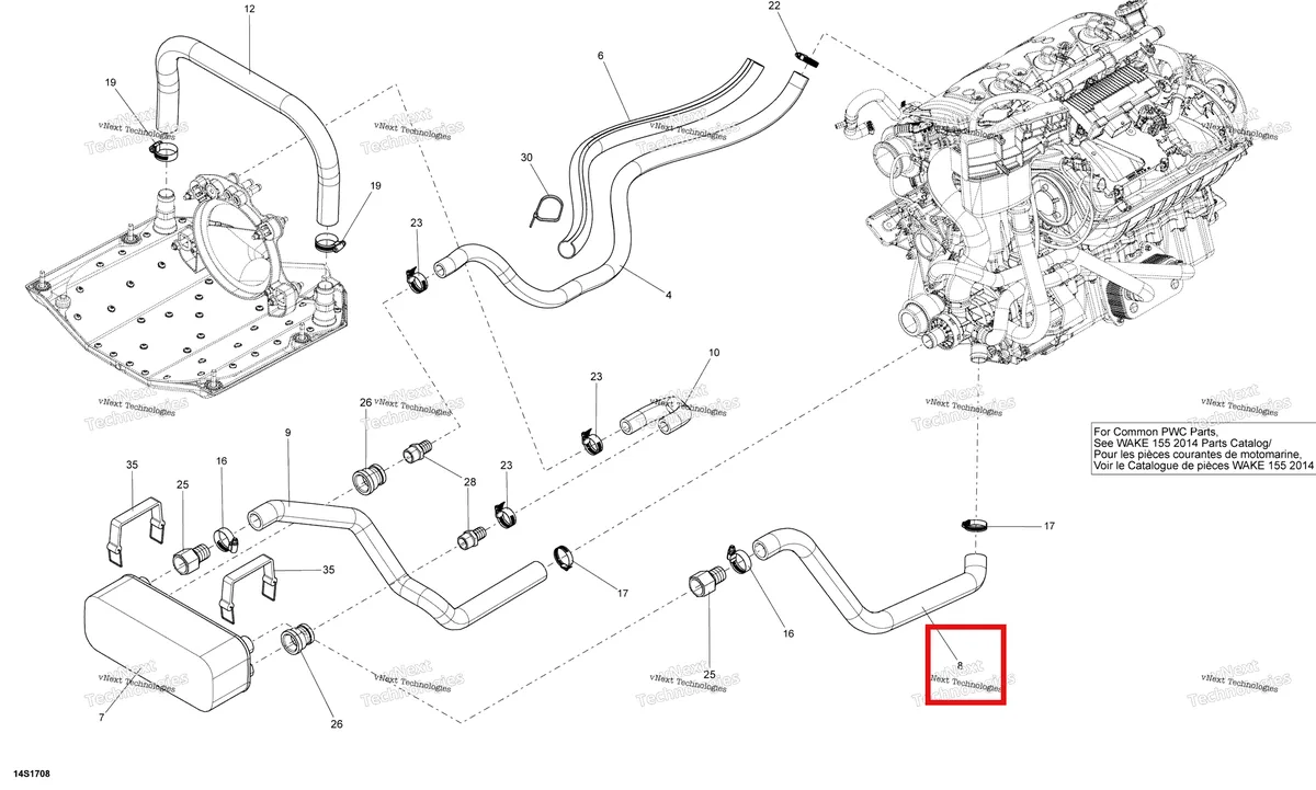 Деталь 276000350 на схеме узла 2018 Sea-Doo SAR 155 Cooling System
