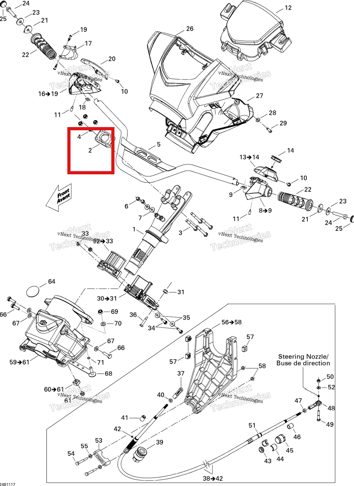 Деталь 277000142 (Деталь Steering Clamp) на схеме узла 2011 Sea-Doo GTS Pro 130 Steering
