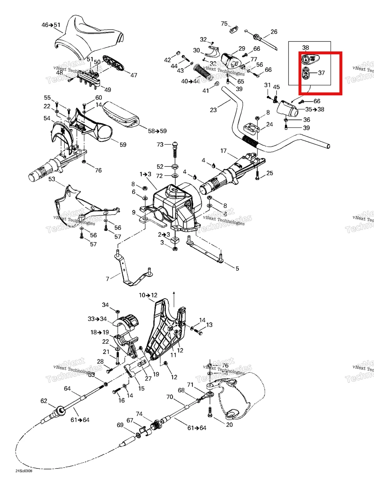 Деталь 277000497 на схеме узла 2003 Sea-Doo RX DI, 6122/6123 Steering System