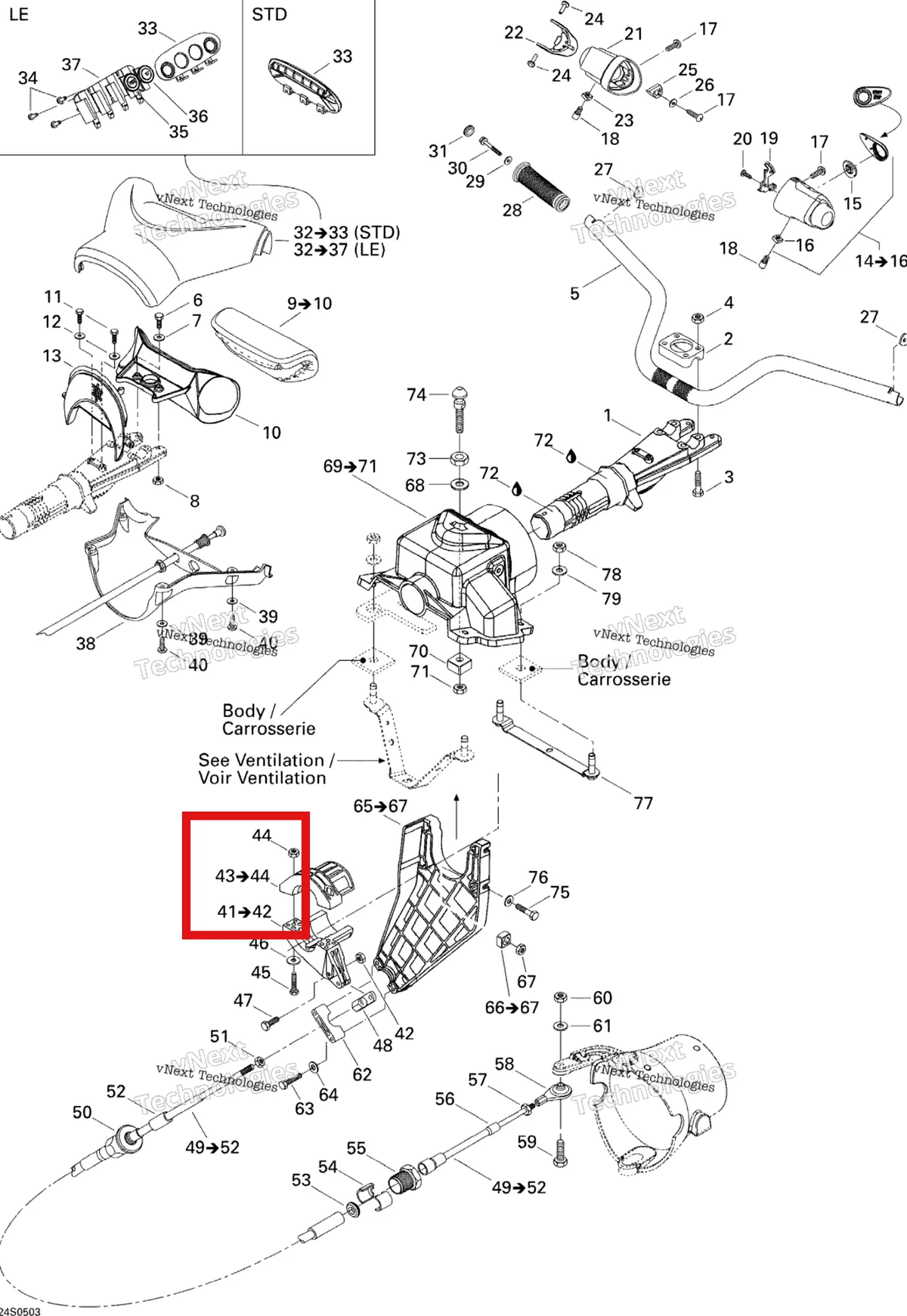 Деталь 277000519 на схеме узла 2005 Sea-Doo GTI LE RFI Steering System Le