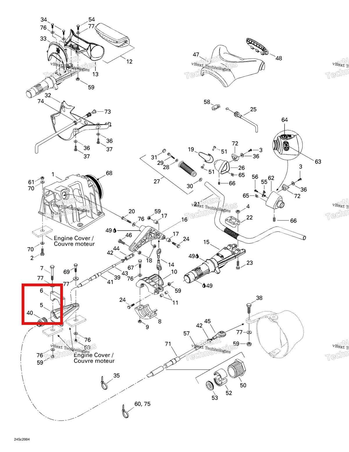 Деталь 277000737 на схеме узла 2000 Sea-Doo XP, 5651/5655 Steering System