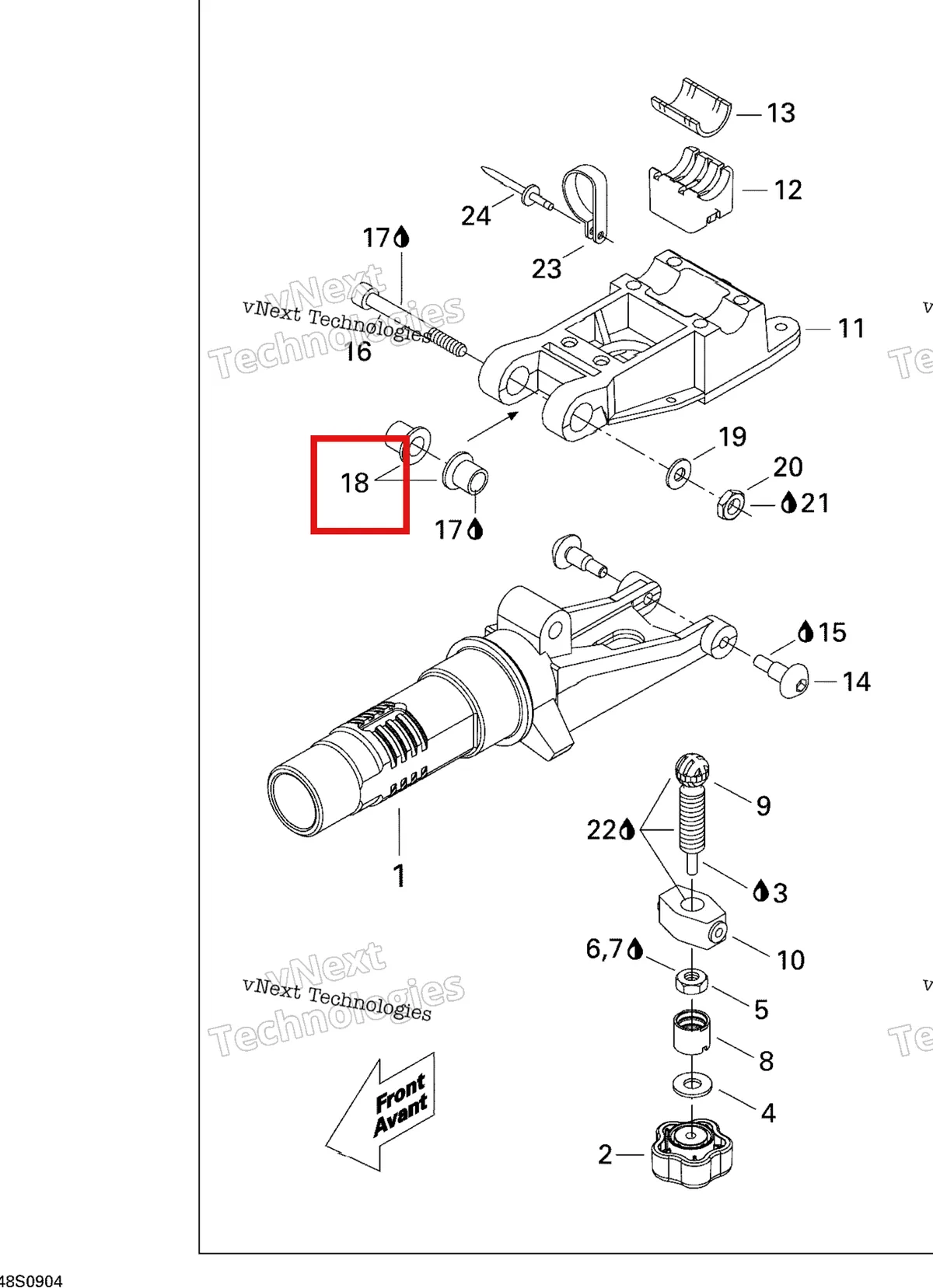 Деталь 277000844 на схеме узла 2009 Sea-Doo RXT 215 Adjustable Handle Bar International