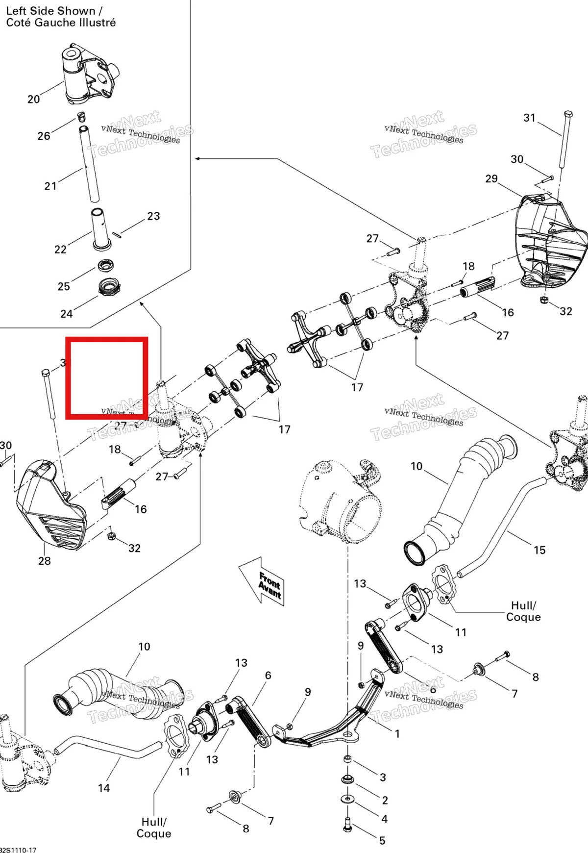 Деталь 277001091 на схеме узла 2011 Sea-Doo GTS Pro 130 Off Power Assisted Steering