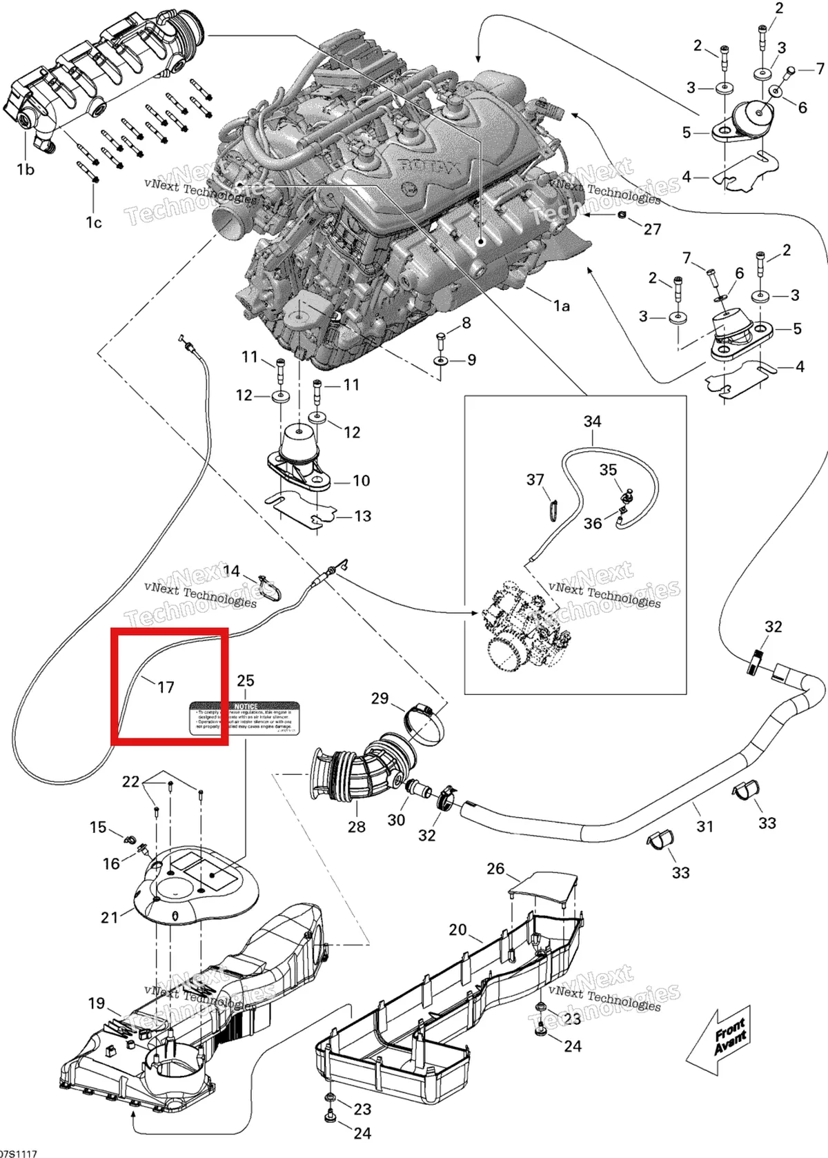 Деталь 277001170 на схеме узла 2011 Sea-Doo GTS Pro 130 Engine And Air Intake Silencer