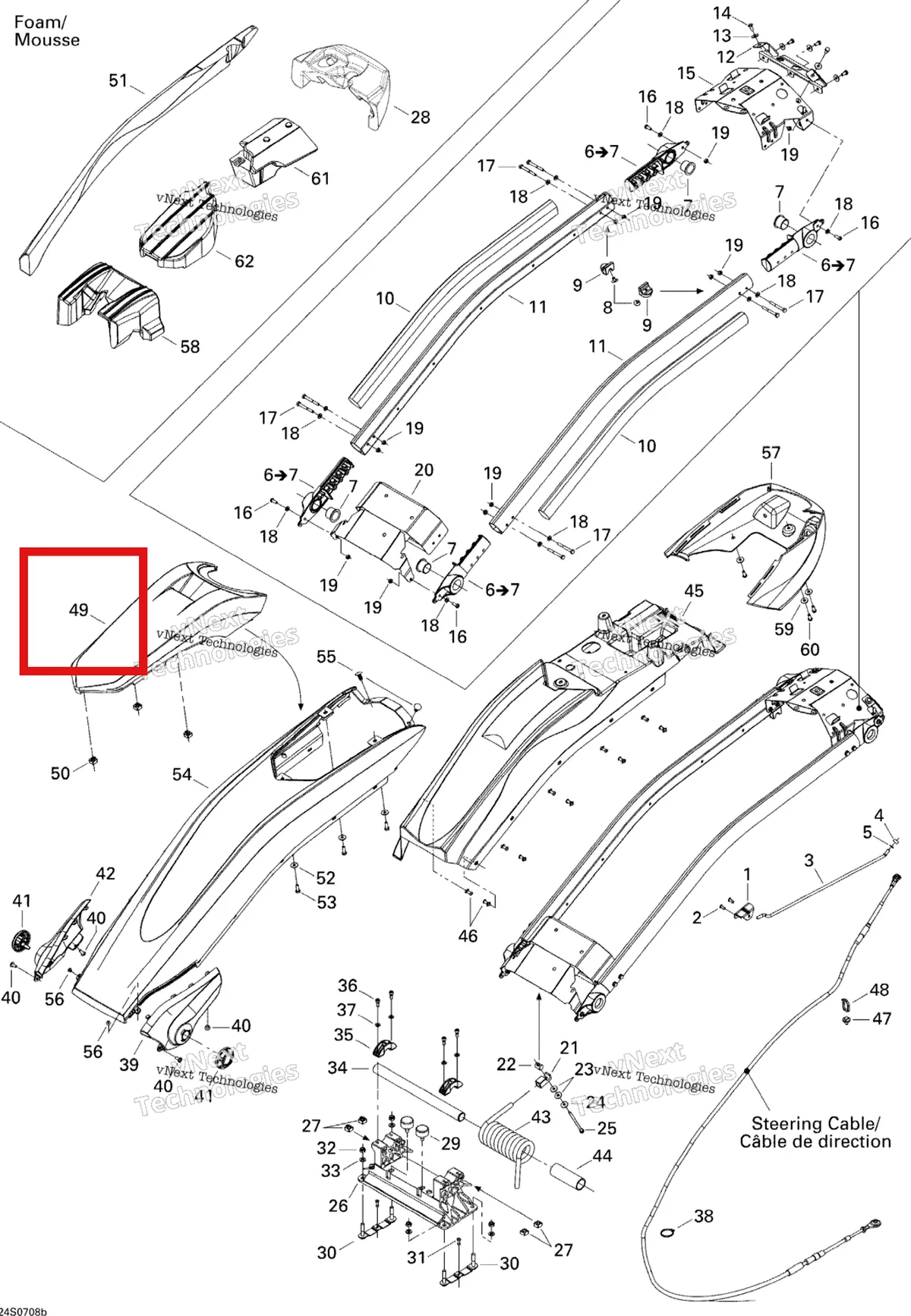 Схема применяемости: Верхний Steering крышка Sea-Doo 277001221