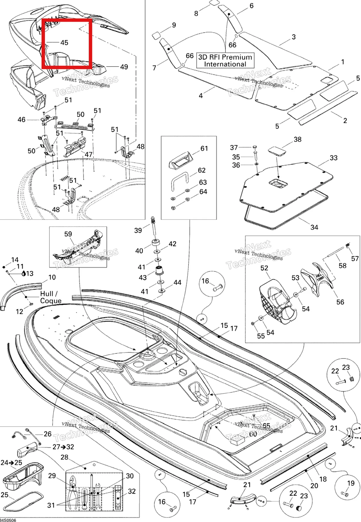 Деталь 277001238 на схеме узла 2005 Sea-Doo 3D RFI Body