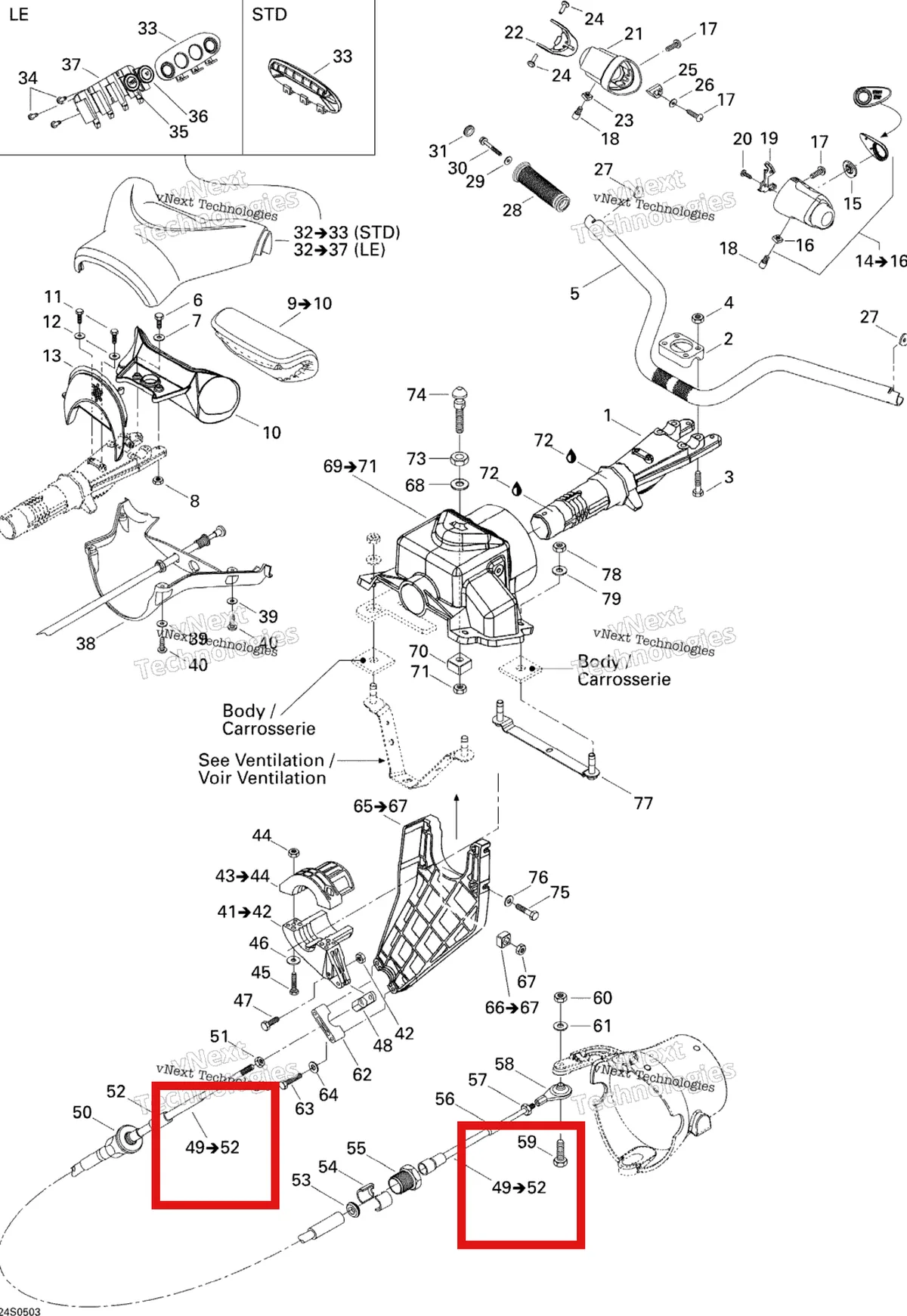 Схема применяемости: Steering трос Sea-Doo 277001322