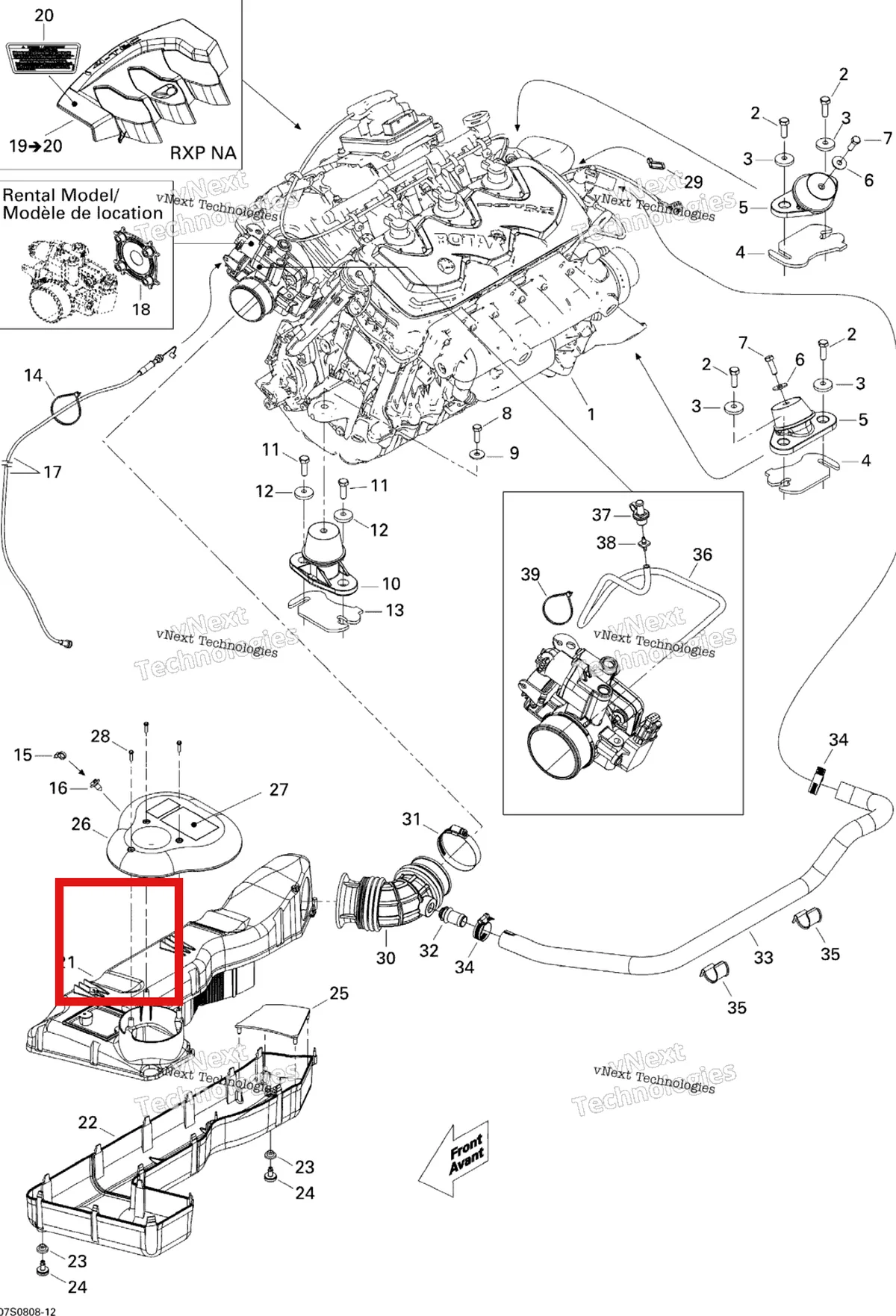 Деталь 277001524 на схеме узла 2008 Sea-Doo GTI SE 155 Engine And Air Intake Silencer