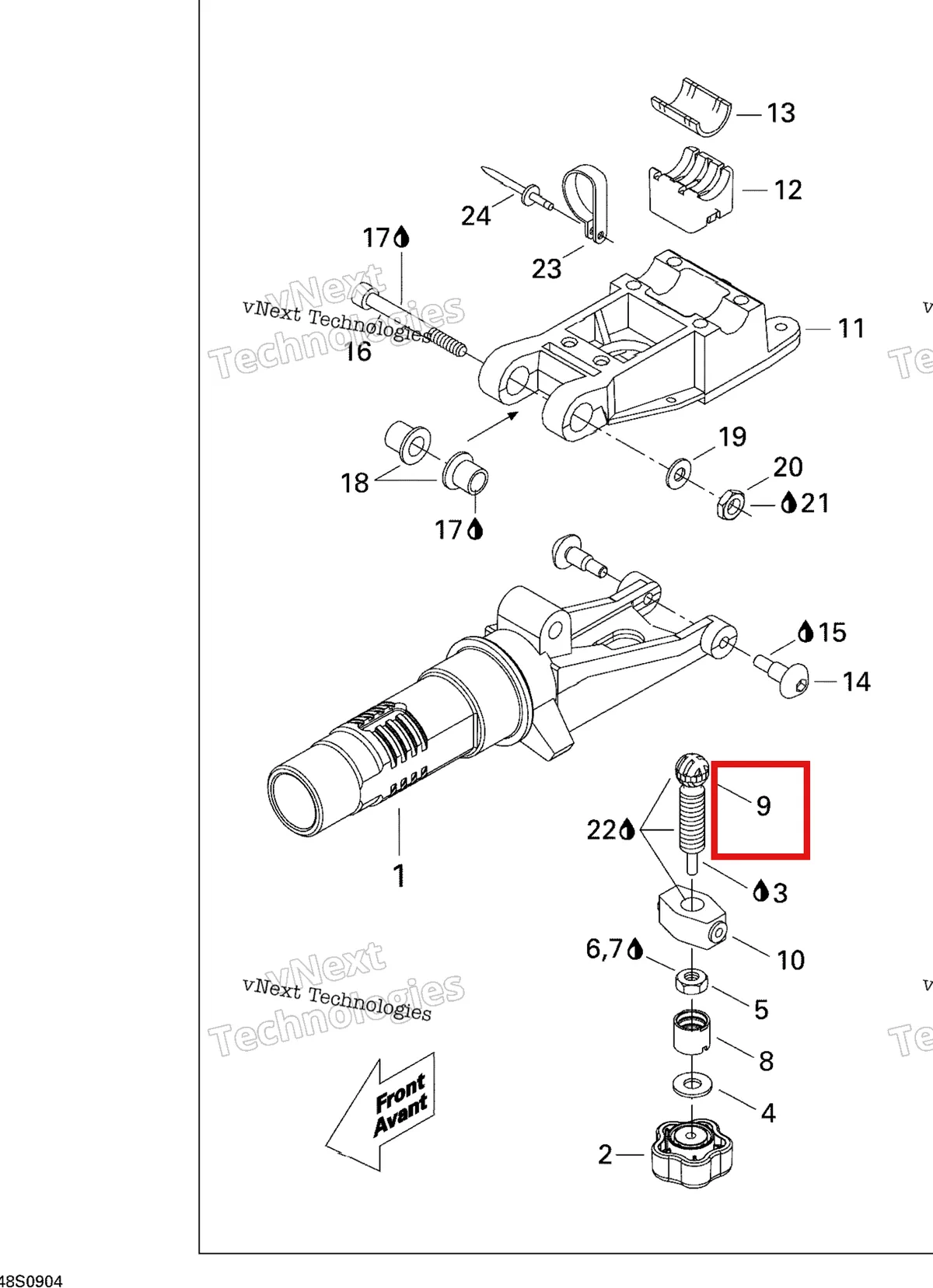 Деталь 277001531 на схеме узла 2009 Sea-Doo RXT 215 Adjustable Handle Bar International