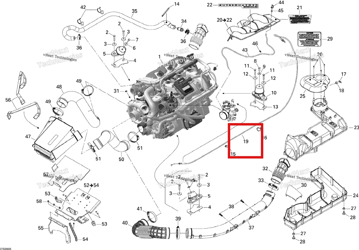 Деталь 277001589 на схеме узла 2009 Sea-Doo RXT-X 255 and 255 RS Engine And Air Intake Silencer