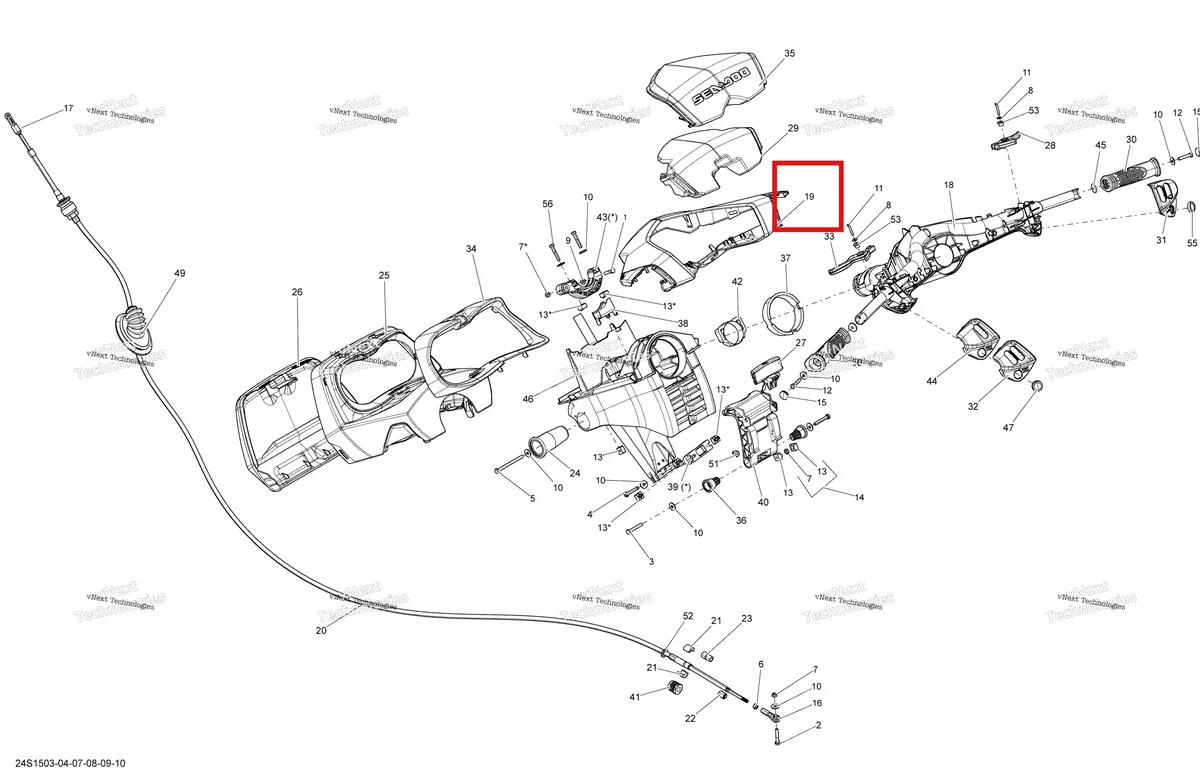 Деталь 277001597 (Steering крышка Sea-Doo GTX 215 (2012) (277001597)) на схеме узла 2015 Sea-Doo GTX S 155 Steering