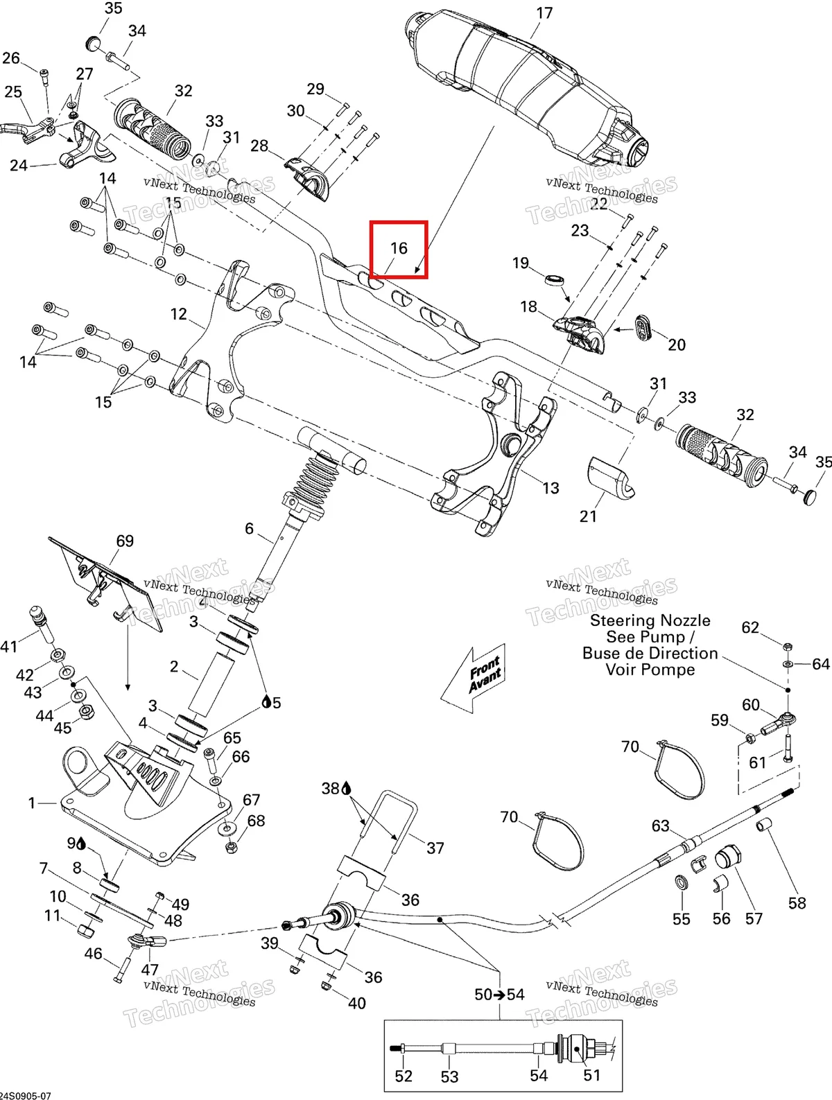 Деталь 277001610 на схеме узла 2009 Sea-Doo RXP-X 255 and 255 RS Steering