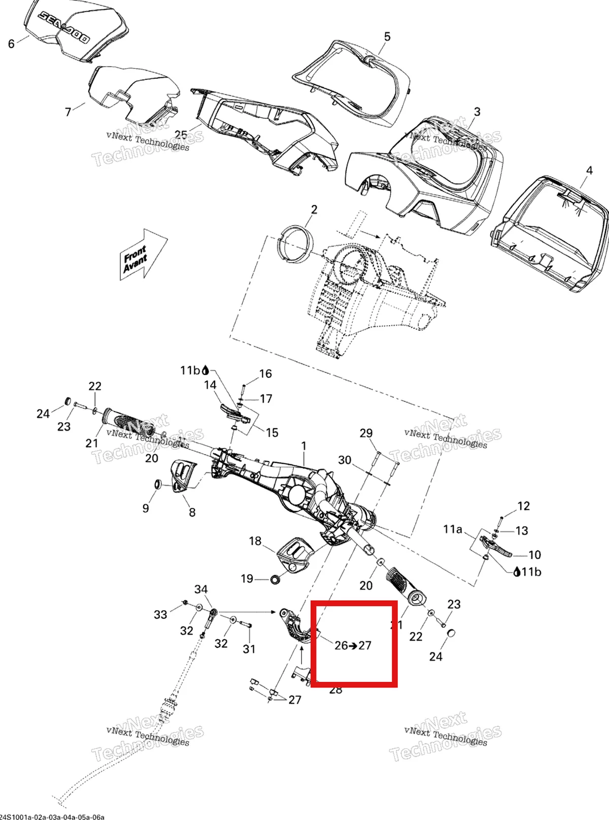 Деталь 277001656 на схеме узла 2010 Sea-Doo RXT 215 Steering 1